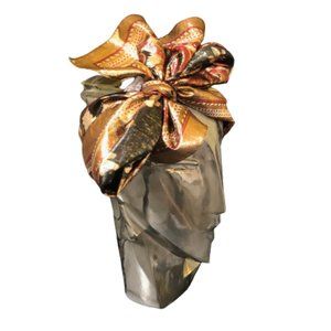 Vintage Metallic Gold Silver Pewter Lamé Florentine Made in Italy Scarf Headwrap